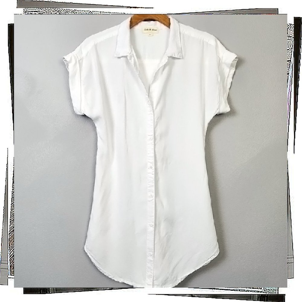 Classic White Button Down Tunic Length Top (Xs) B… - image 3
